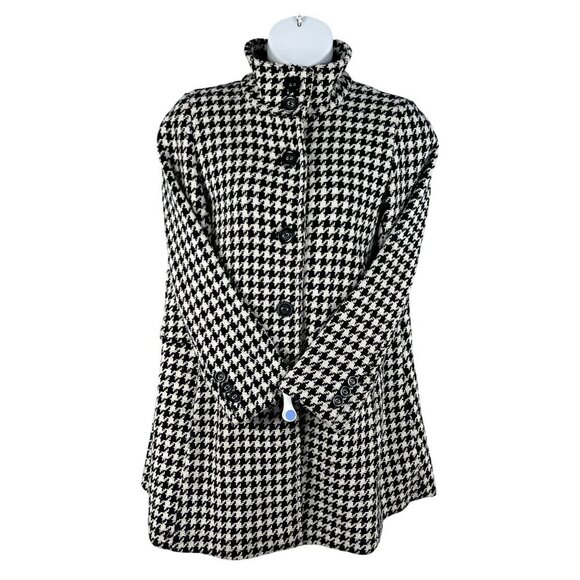 Calvin Klein Women 8 Houndstooth Wool Blend Coat Black White Button Up Old Money - Picture 7 of 16